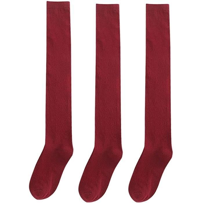 Beaten truck Pathological Leninism Lot de 3 paires chaussettes haute femme fille coton chaussettes au dessus  du genou extensible chaussettes mi-cuisse écolière [A148] (genou) bordeaux  - Cdiscount Prêt-à-Porter