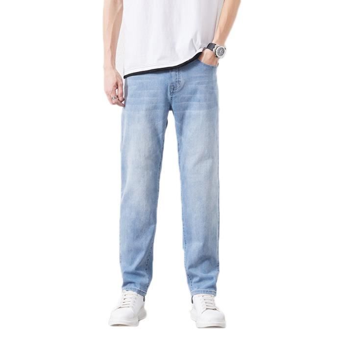 Jean Homme 5 Poche Coupe Droite Delave Effet Blanchi Bleu Cdiscount Pret a Porter