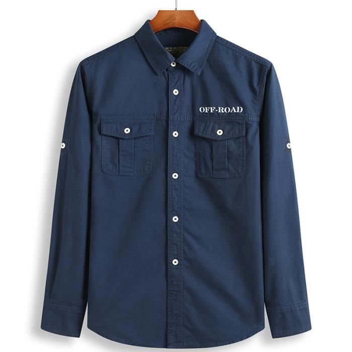 Chemise Militaire Homme Brandit Vintage – Bleu Marine, Manches Longues, Nylon/polycoton
