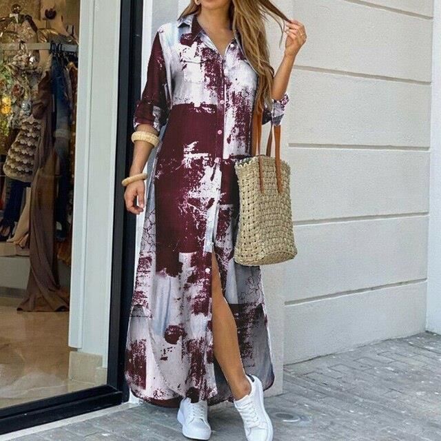 Cffvdiz Robe-Chemise Boutonnée Pour Femmes Manches Longues