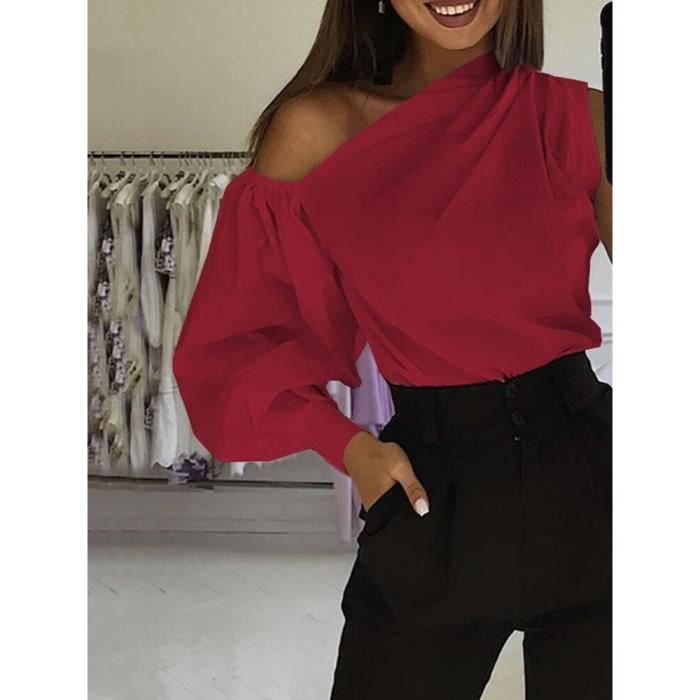 Chemisier Chemisiers a manches lanterne pour femmes mode solide hors initie sexy bureau dame decontracte elegant fete Claret B259 Blanc Cdiscount Pret a Porter