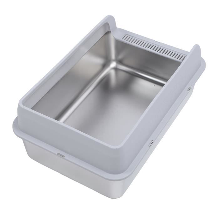 Comparer les prix de OMABETA bac à litière pour chat à côtés hauts Bac à litière pour chat en acier inoxydable, robuste, animalerie litiere Gris S