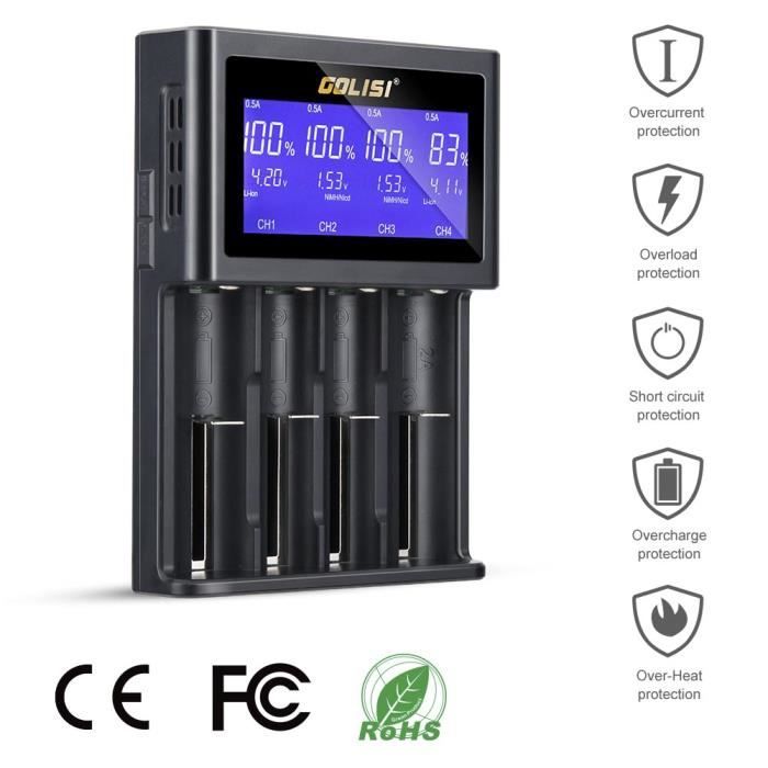 Chargeur Intelligent 4 Slots LGIDTECH C4 - Écran LCD, Compatible 18650, Li-ion, Ni-MH, Etc.