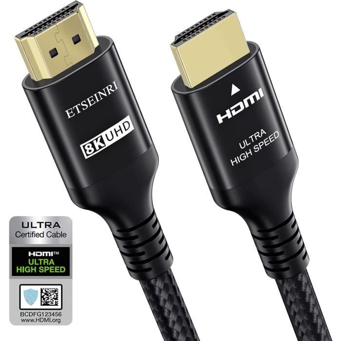 Câble HDMI 2.1 Ultra Fin 2M 8K 4K - Flexible Haute Vitesse 48Gbps PS5 Xbox Roku TV