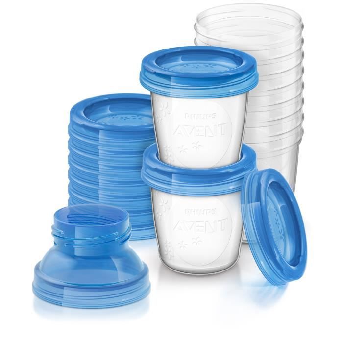 Pots de conservation PHILIPS AVENT Lait maternel 10 pots 180ml + 2 adaptateurs