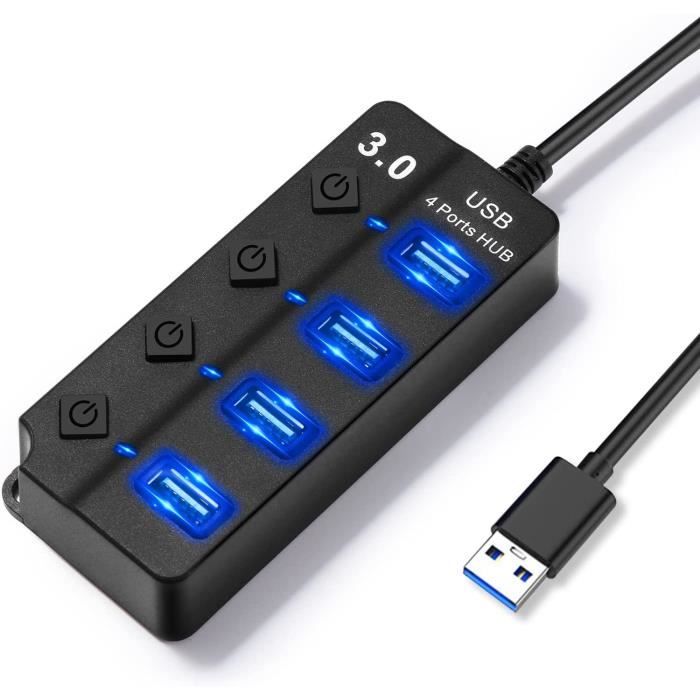 USB 3.0 HUB Multiprise USB 4 Ports Prise Ordinateur PC Portable PS4/PS5  5Gbsps