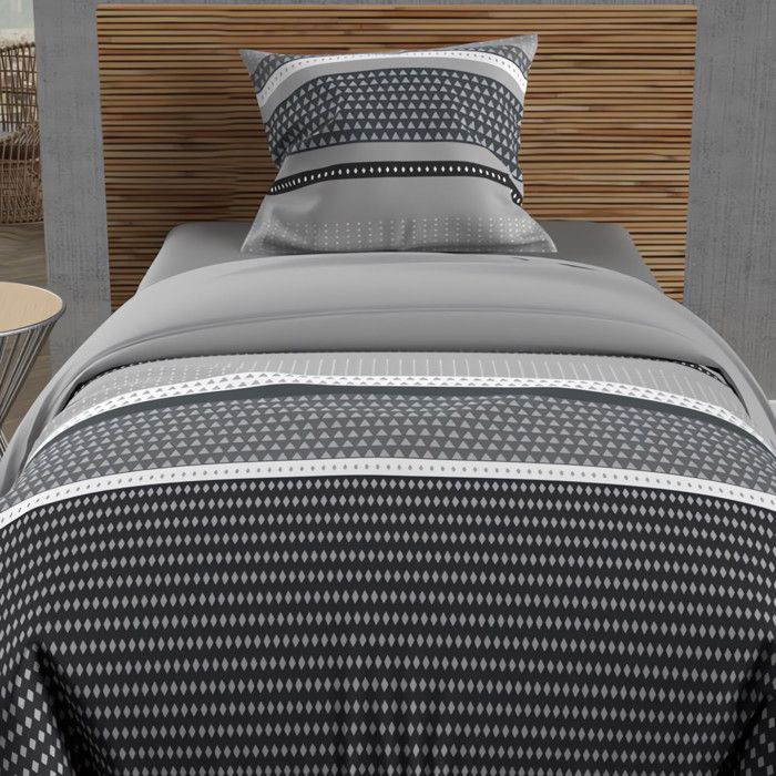 Housse De Couette Fabio 140x200 Cm + 1 Taie D'oreiller - Coton 100%, 57 Fils/cm², Gris Anthracite - Parure De Lit 1 Personne - Marque Soleil D'Ocre