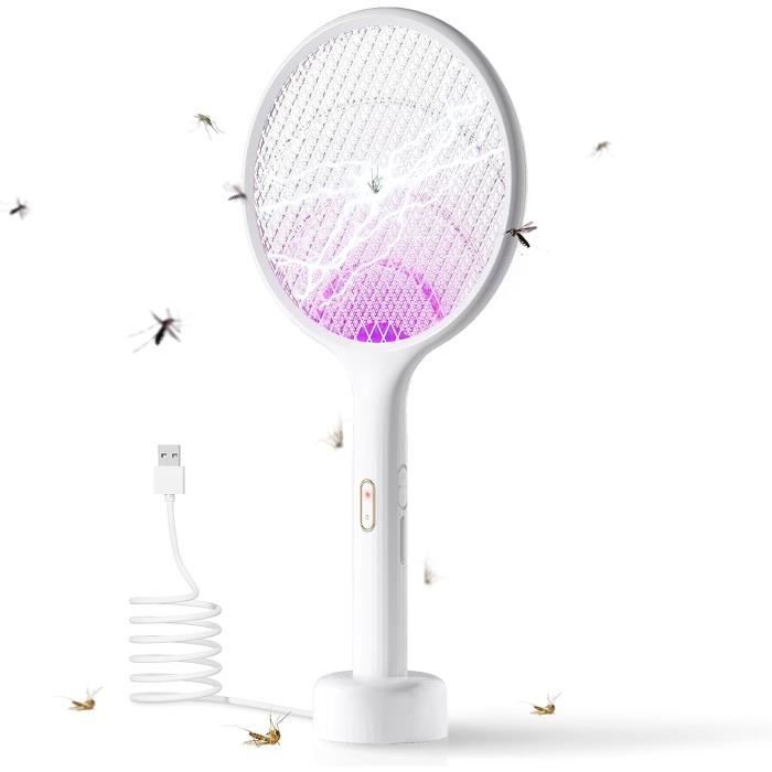 Raquette Électrique Anti Moustiques Rechargeable 3 En 1 - Lampe UV Tueur D'Insectes Portable
