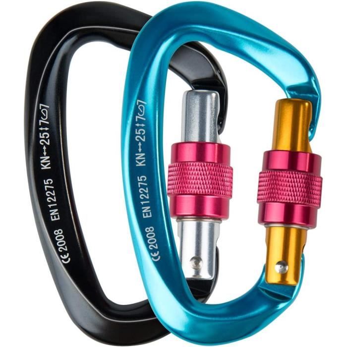Azarxis Mousqueton Escalade 25kN Verrouillage Vis 2 Ou 4 Pièces - Alliage Aluminium Pour Randonnée Et Hamac
