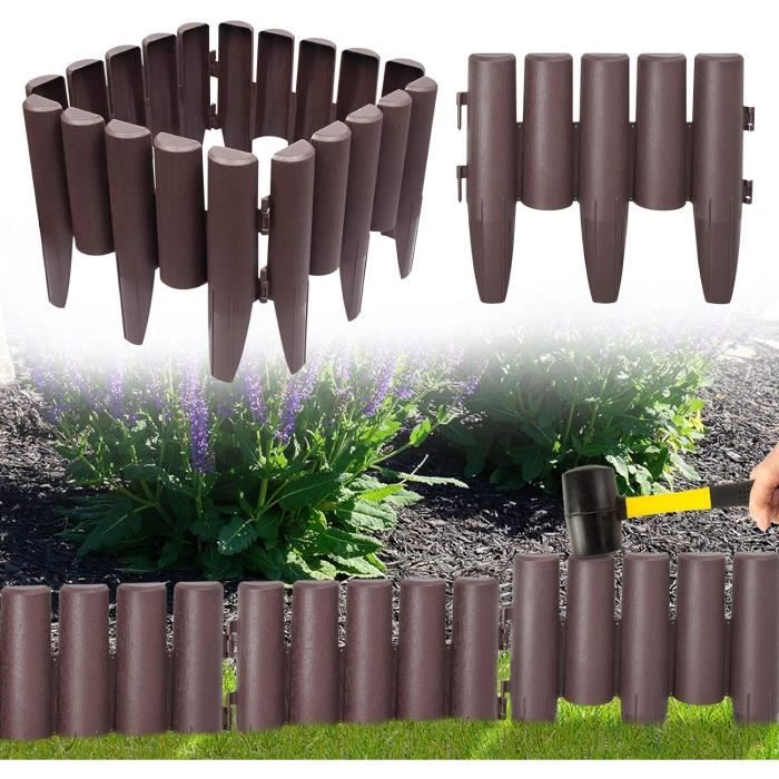 Bordure de jardin plastique flexible 10m avec piquets Marron VOUNOT