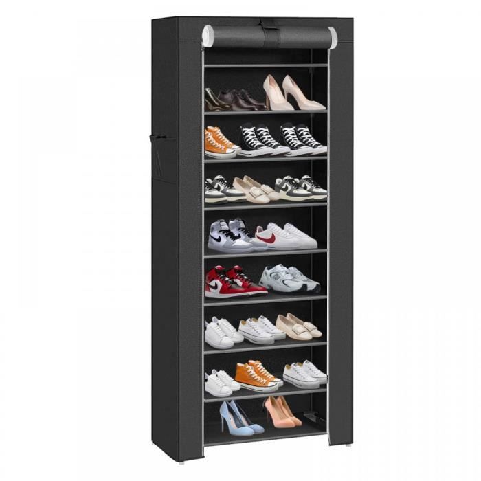 Meuble à chaussures - SUPFINE - 60*30*160cm - 9 étagères - Noir - Charge 3kg par étagère