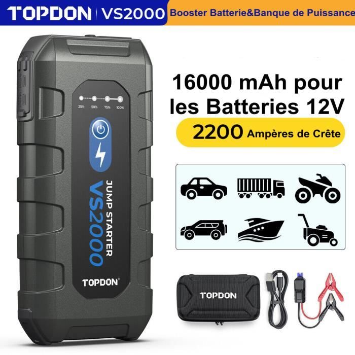 TOPDON Booster Batterie VS2000 12V 2000A Démarreur de Saut de Voiture Automatique Boîte de Propulseur Batterie Banque d'Alimentation