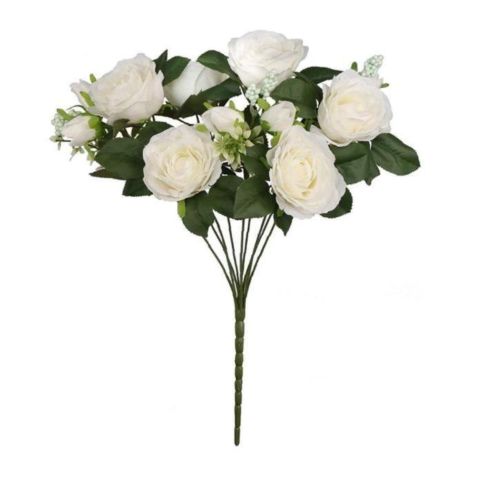 Fleur artificielle Bouquet plastique Faux Rose Bouquet 9 Têtes décoratives  fleurs blanches - Cdiscount Maison