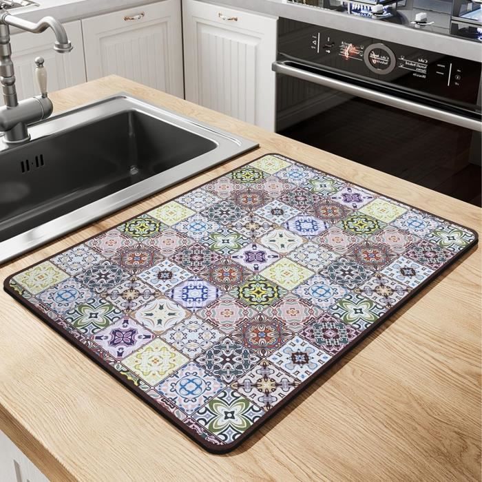 Tapis De Séchage à Vaisselle Pour Comptoir De Cuisine,45,7 X 61 Cm Motif Feuilles Vertes Aquarelle Séchoir Rapide Absorbant En Microfibre Tapis égouttoir à Vaisselle Tapis De Séchage De Grande