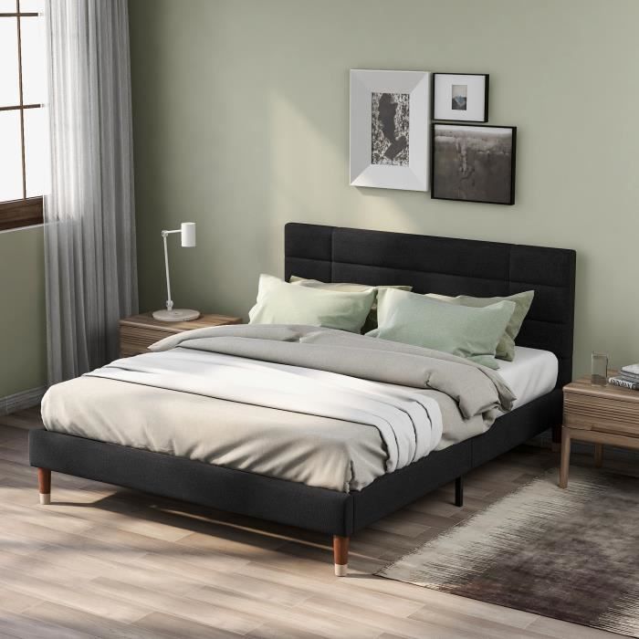 lit coffre adulte - lit rembourré - lit double 140x200cm - lit capitonné noir (avec matelas à ressorts) haute qualité