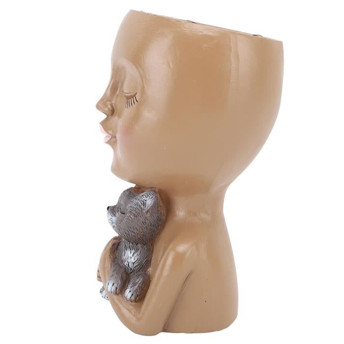 Pot De Fleurs Amusant Lazy Guy En Résine - Design Visage Souriant, Dimensions 25x13x9.5 Cm, Avec Trous De Drainage - 5