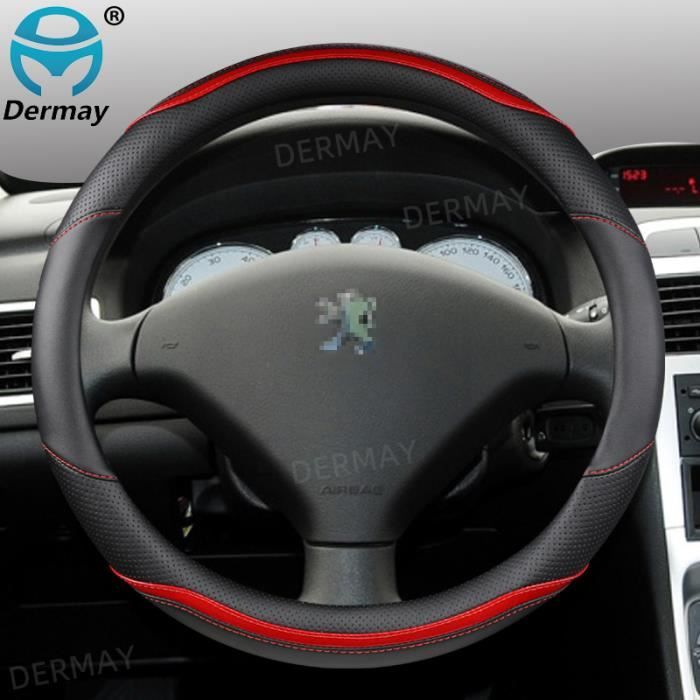 Housse De Volant En Cuir Pour Peugeot 307 (2001-2008) - Rouge Perforée - Neuf