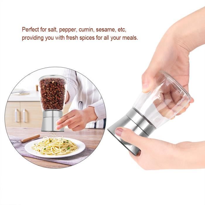 Moulin De Cuisine Design Lot De 2 Moulins à épices Manuels En Acier Inox 304 - Réglables, 19 Cm - Pour Sel, Poivre, Graines... Moulin Acier Inox 304 Qualité Alimentaire