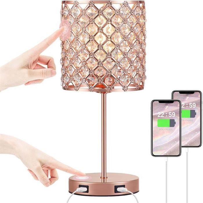 Lampe de Chevet - ZGEER - Modèle Non spécifié - Cristal Rose - Rechargeable USB - Toucher Tactile