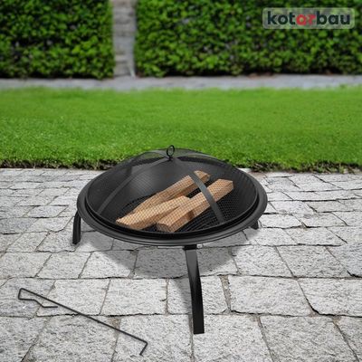 Brasero En Fonte Acier Noir à Pieds Pliants – Pour Jardin Et Extérieur, Sécurité Avec Couvercle Maille - 2