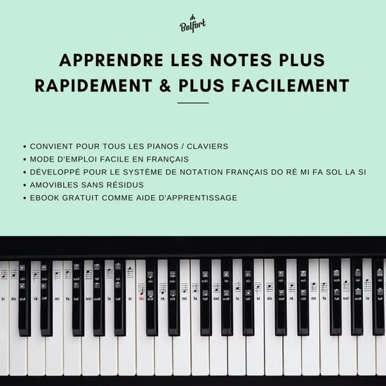 PIANO Autocollants pour notes de + clavier pour 49 61 76, 88 touches +  Ebook gratuit