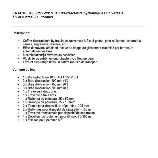KRAFTPLUS® K.277-2910 Jeu d'extracteurs hydrauliques universels 2