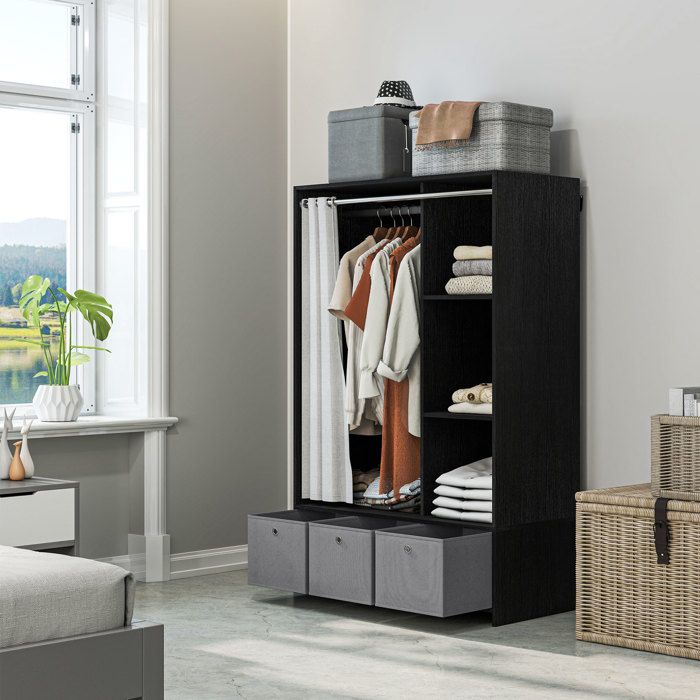 Armoire HOMCOM Brillante Avec Étages Réglables - Rangement Moderne Pour Salon Ou Chambre, Noir