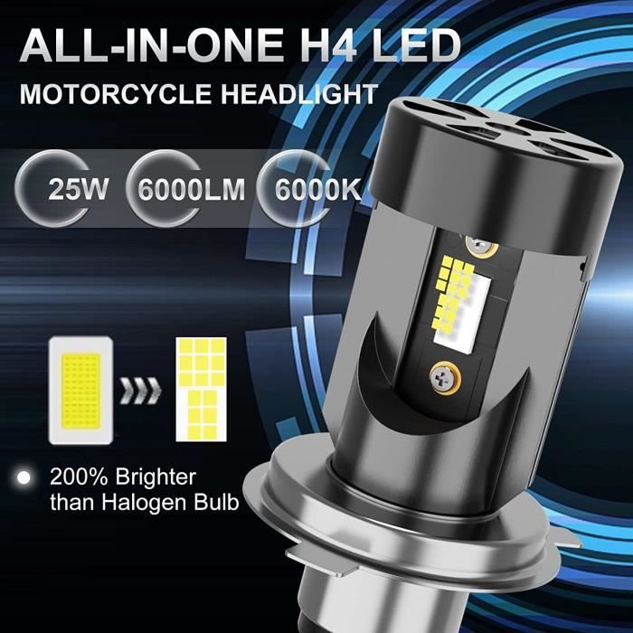Ampoule H4 Led Moto de Phare HS1-9003-HB2 25W Kit de Conversion