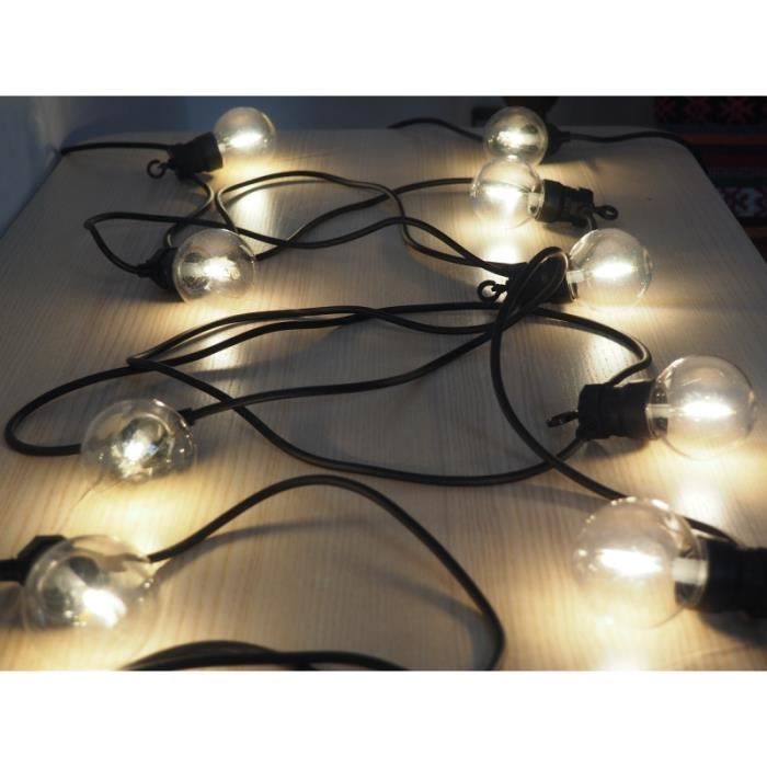 Guirlande Guinguette LED 5m 10 ampoules remplaçables filament LED