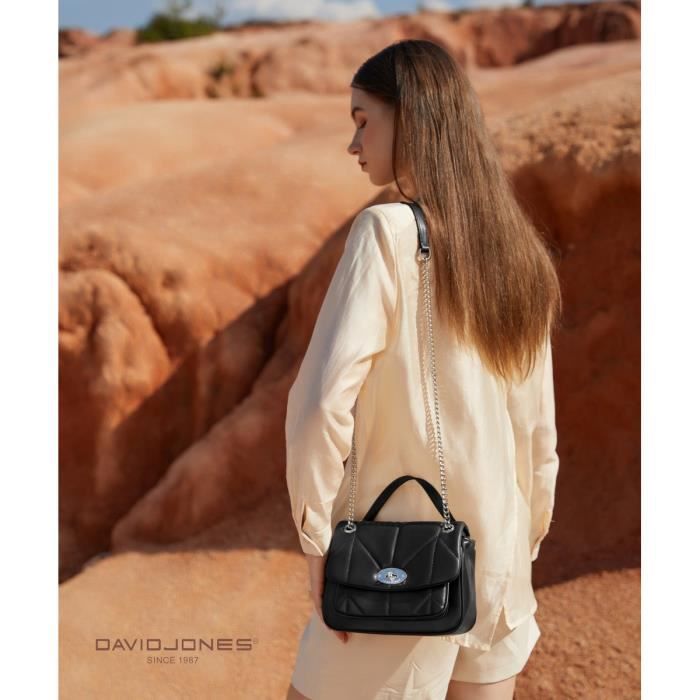 David Jones Sac Bandouliere Matelasse Rabat Tourniquet Cuir PU Femme Noir