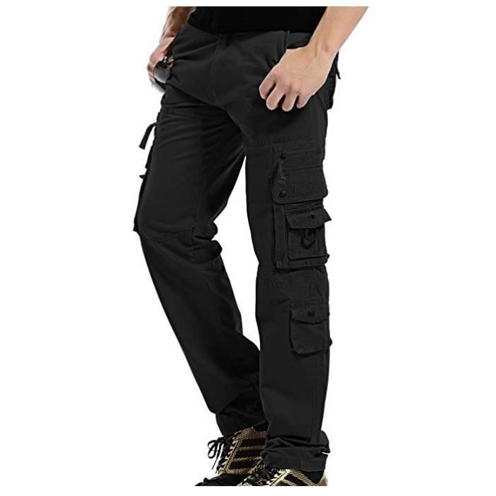 Pantalon Cargo Homme Style Militaire Noir Multi Poche Cargo