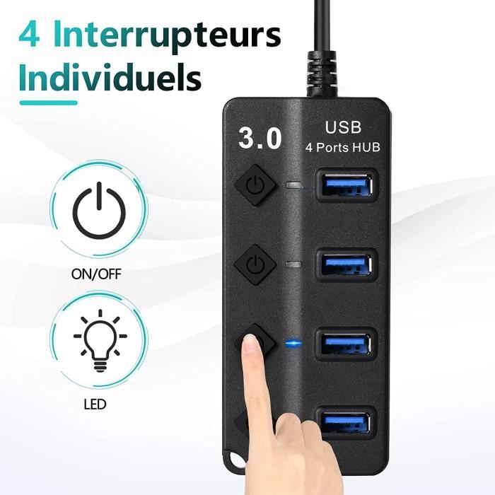 TD® Hub USB alimenté Câble 4 ports concentrateur adaptateur commutateur l' alimentation chargement économie pratique connexion énergi - Cdiscount  Informatique