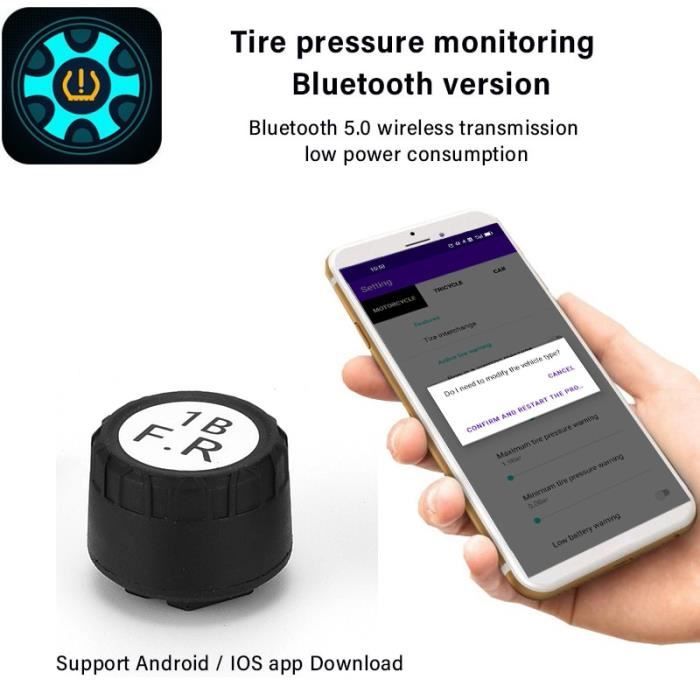 Capteur de Pression des Pneus de Moto TPMS Bluetooth Système de  Surveillance de La pression Des Pneus, 2 Capteurs Externes, 5 Types  D'alarme, Capteur