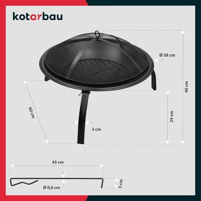 Brasero En Fonte Et Acier Noir Avec Pieds Pliants - Diamètre 58 Cm - Pour Jardin, Terrasse Et Extérieur - Inclus Tisonnier