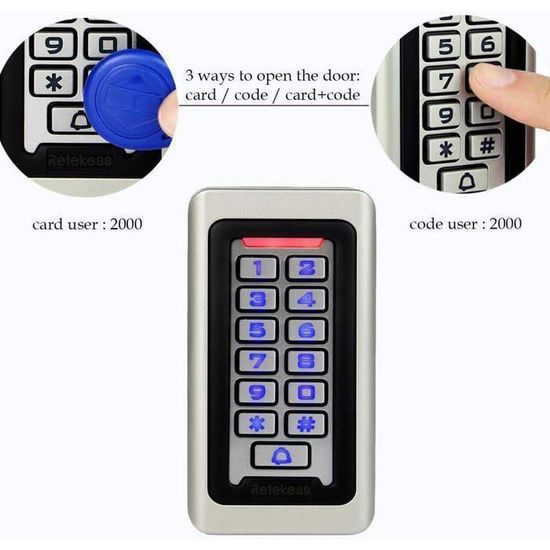 Retekess T-AC03 Digicode Porte Clavier à Code IP68, Contrôle d'Accès Métallique Étanche PIN RFID 125KHz DC12V pour Appartement - Bricolage