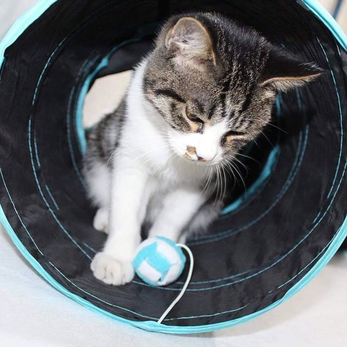 Tunnel Pour Chat Pliable Avec Balle – Jeu Interactif, Cachette, Exercice Pour Chat, Chiot, Lapin