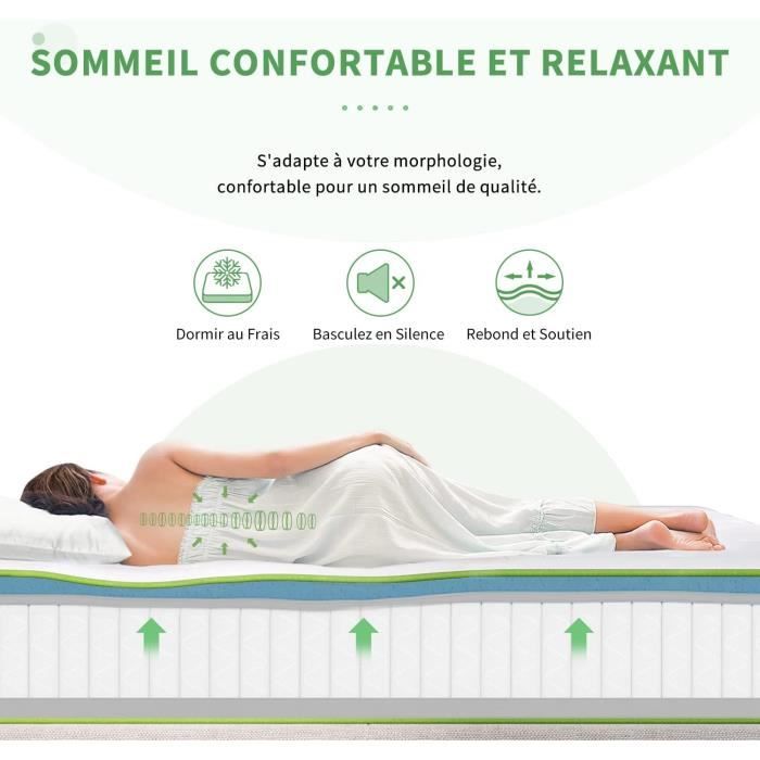 Matelas Vesgantti 90x190cm - 26cm épaisseur - Hybrid Ressorts/mousse Mémoire
