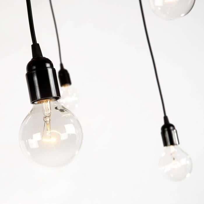 Lustre Suspension Industriel STOEX - Noir, Métal Et Corde Chanvre, Ampoule E27 Max 60W