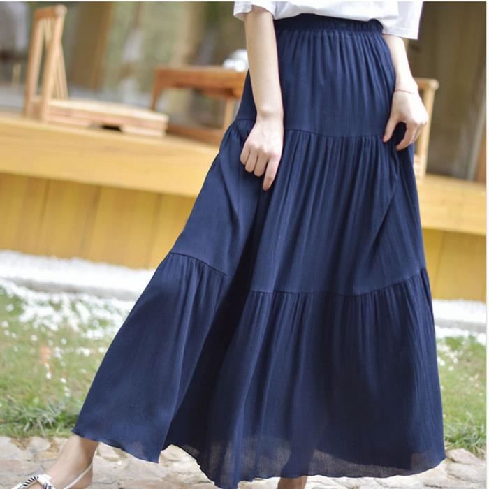 Femme Printemps t Vintage Jupe Taille Haute Couleur Pure Taille