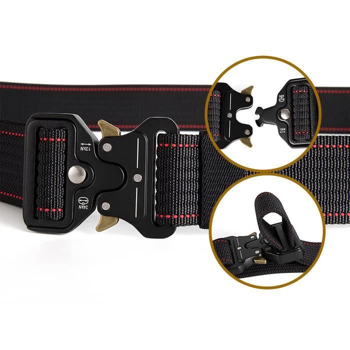 Ceinture Tactique Homme Nylon Noir, Boucle Métal, Armée Militaire, Longueur Ajustable Jusqu'à 125cm