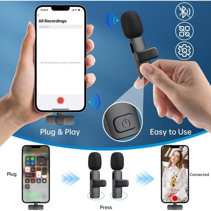 Lavalier Micro Sans Fil Pour Ios, Mini Microphone Sans Fil Pour ...