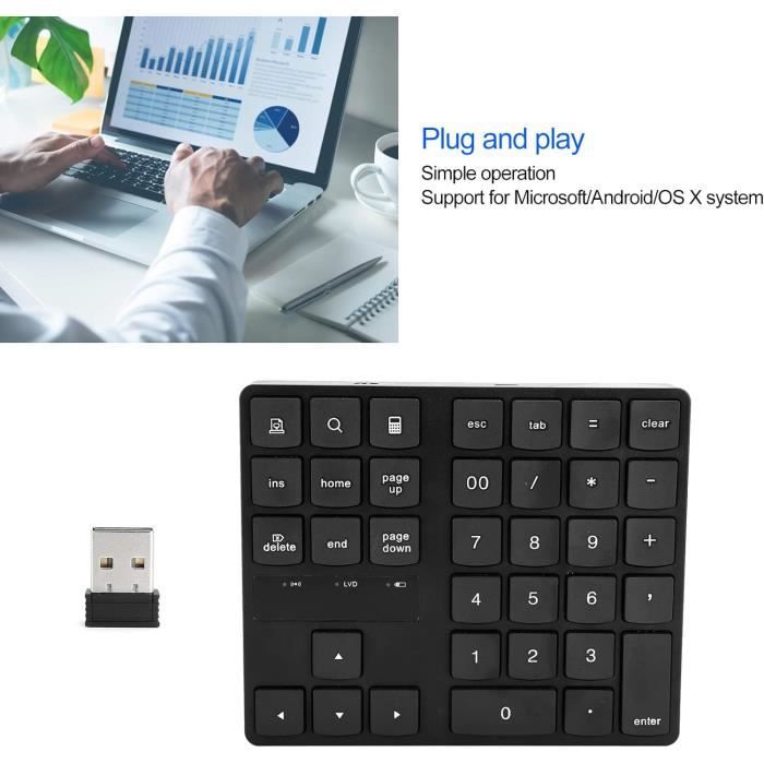 Clavier Numérique Sans Fil Bluetooth 5.0 - 35 Touches Ultra-Mince - Rechargeable USB-C - Pour PC Et Mac