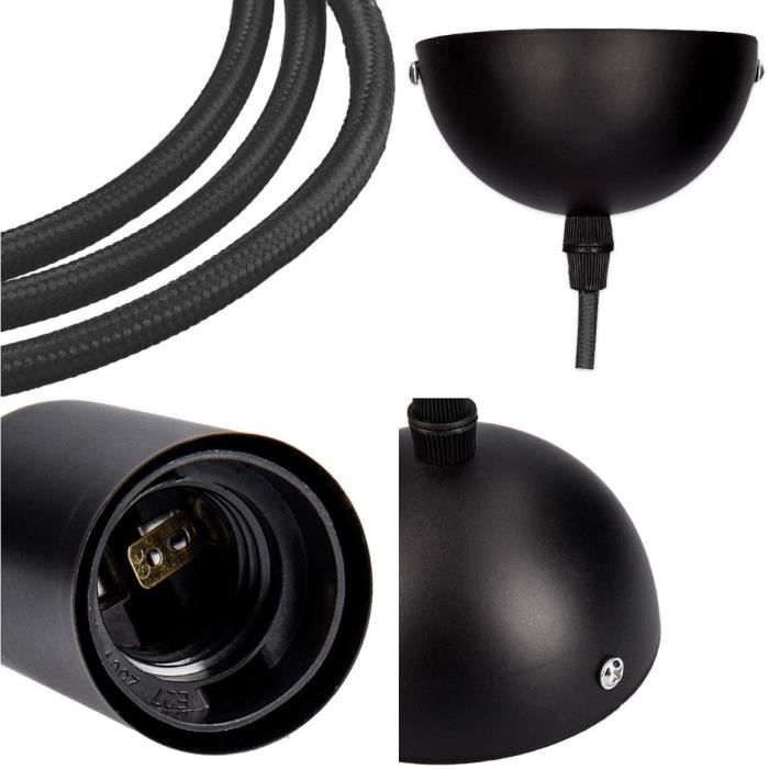 Plafonnier Kwmobile 2x câble électrique pour lampe - câble avec douille e27  bague de fixation et support - monture de suspension luminaire plafond -  blanc