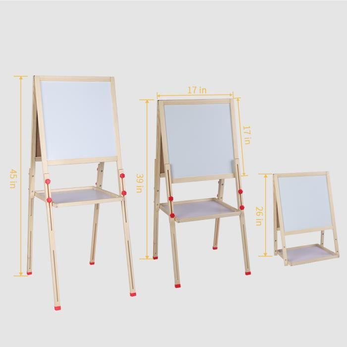 Chevalet Enfant En Bois – Tableau Double Face Réglable En Hauteur – Avec Accessoires – Dès 3 Ans