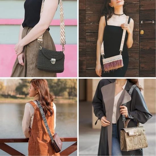 TNSLAND 2 Pcs Bandoulière 40 Cm Pour Sac à Main - Sangle Cuir PU Marron Avec Boucle Dorée