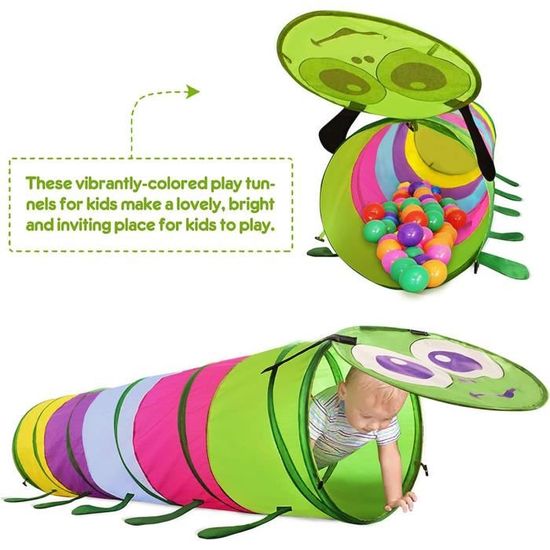 Tunnel De Jeu En Forme De Chenille Happy Sun - 180cm - Pour Enfants Dès 24 Mois - Psychomotricité