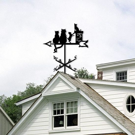 Girouette De Jardin Extérieur En Métal - Outil De Mesure Du Vent Avec Support Toit - Design Élégant