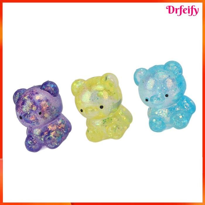 Lot 3 Ours Anti-stress TPR – Boules Squishy Avec Paillettes, Décompression