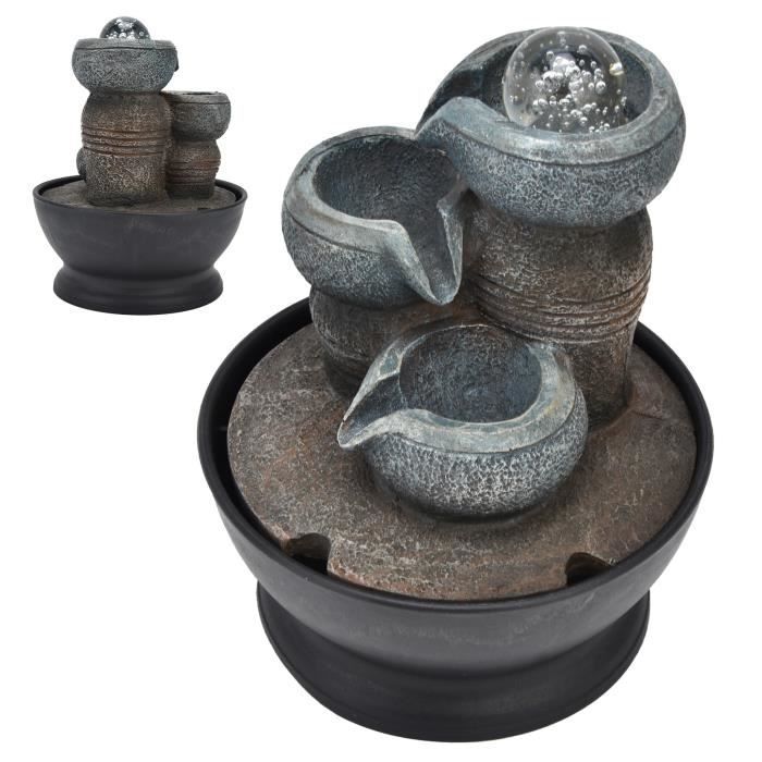 Fontaine D'intérieur Zen Avec Boule Cristal LED Et Brume - Décoration Humidificateur Résine 30x20x36cm