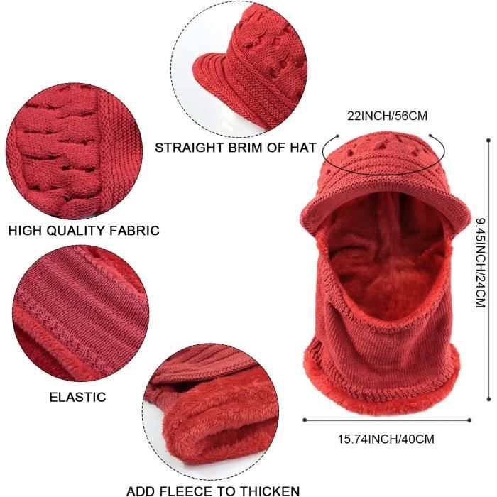 Cagoule Tricotée 3 En 1 Pour Femme - Bonnet, écharpe Et Cache-cou Intégrés - Pour Ski Et Activités Hivernales